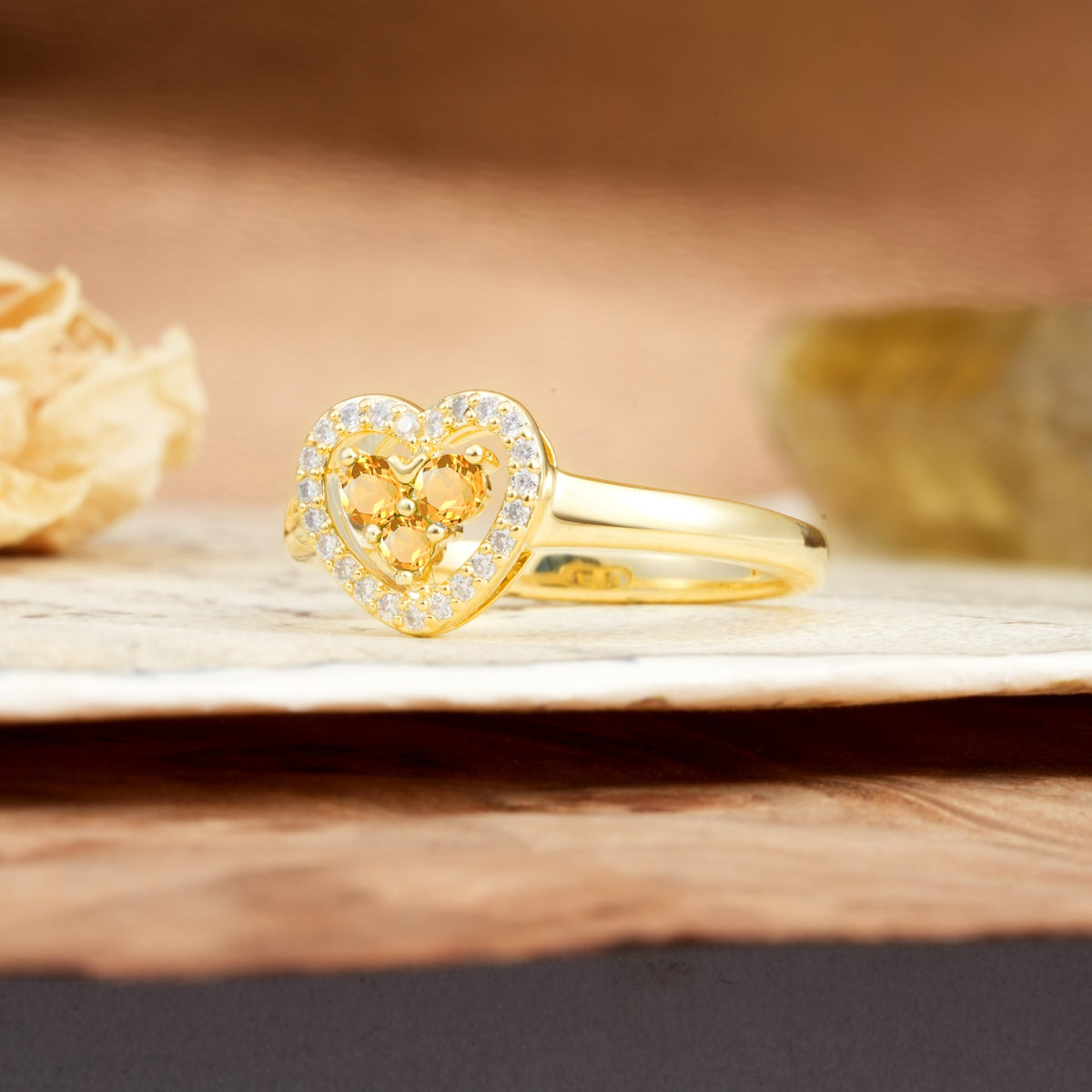 Unique Heart-Shaped 3-Prong Round Cut Citrine Engagement Ring - Additional view