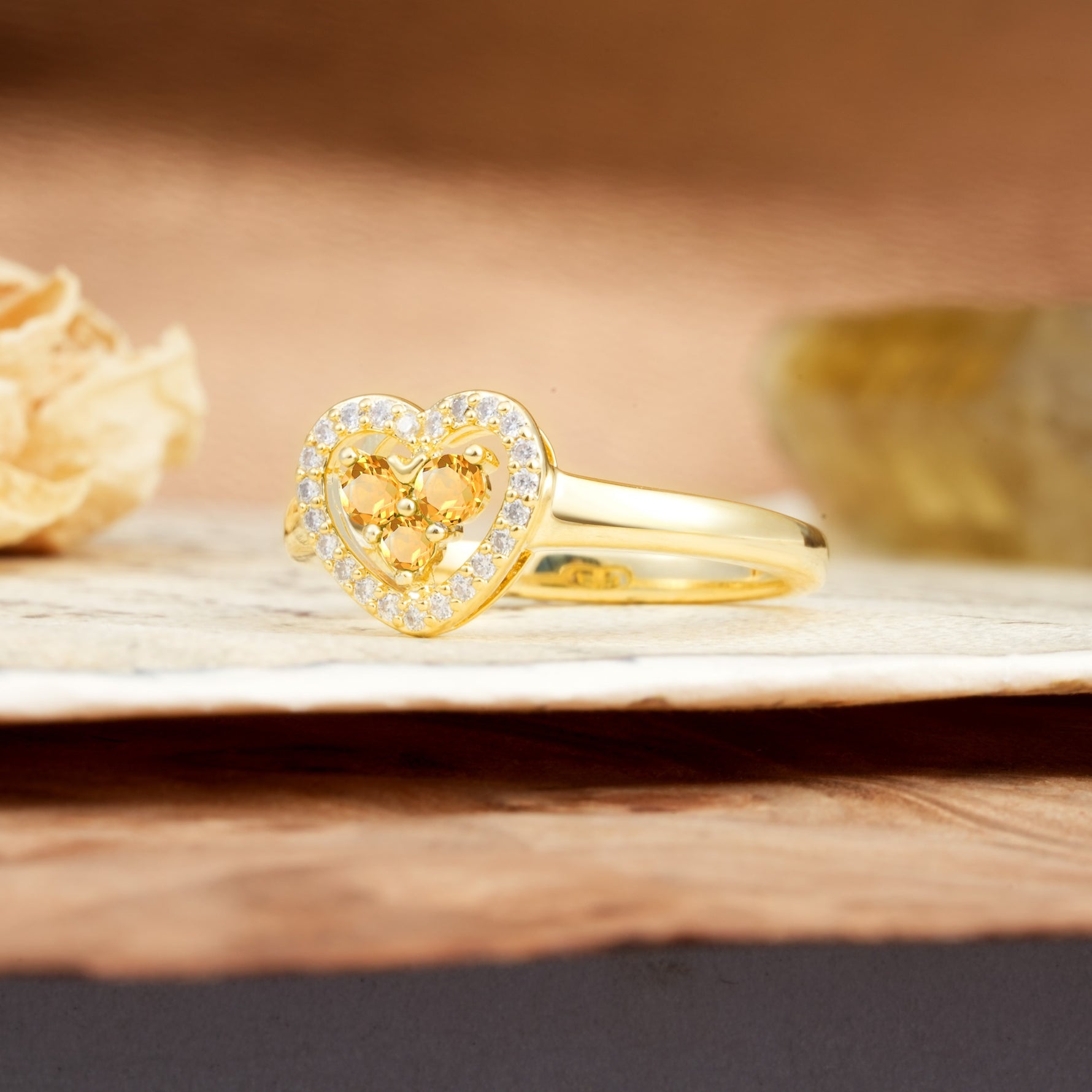 Unique Heart-Shaped 3-Prong Round Cut Citrine Engagement Ring - Additional view