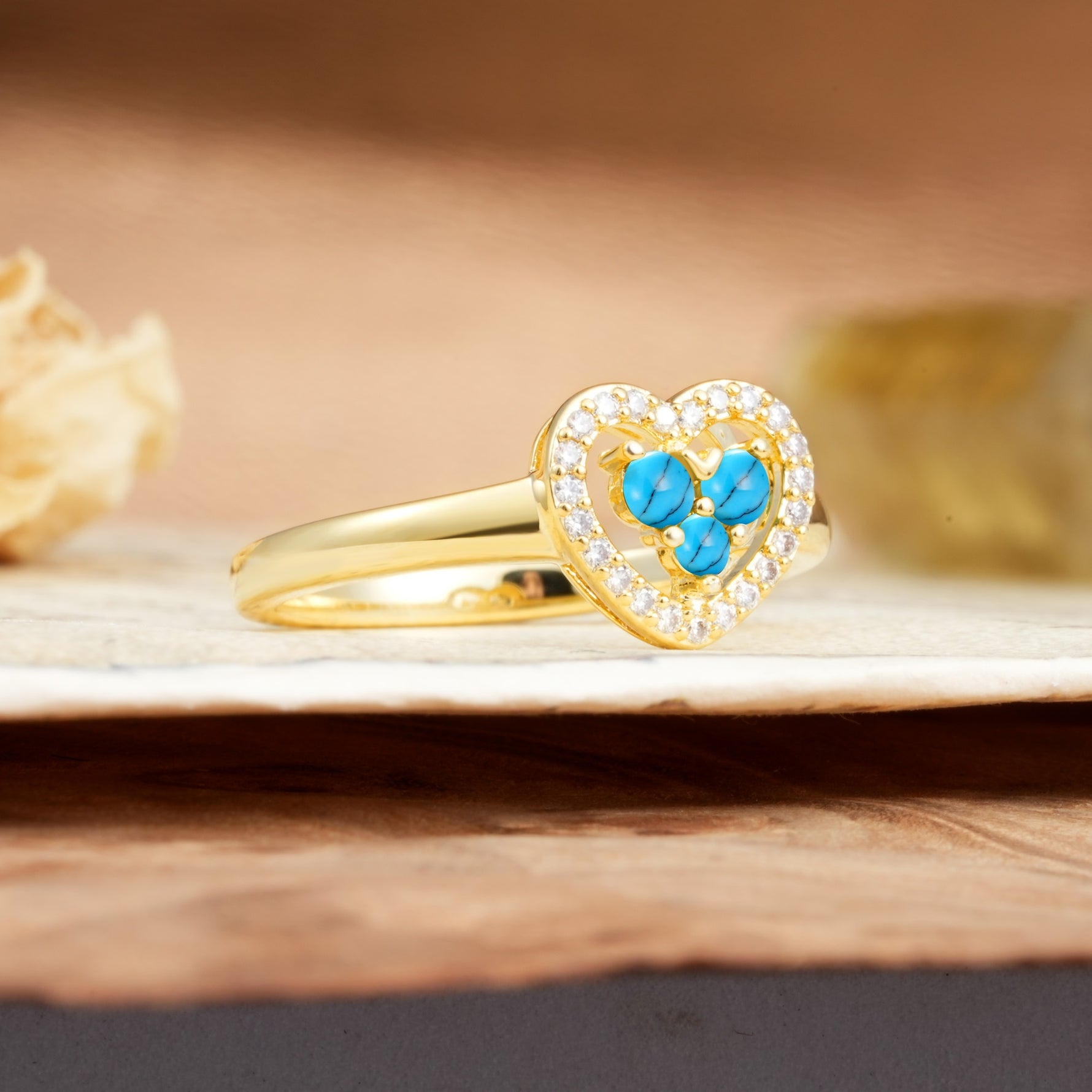 Unique Heart-Shaped 3-Prong Round Cut Turquoise Engagement Ring - Additional view