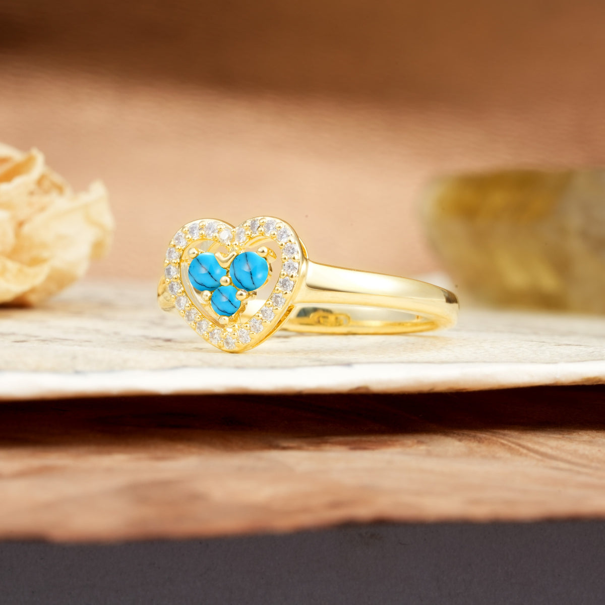 Unique Heart-Shaped 3-Prong Round Cut Turquoise Engagement Ring - Additional view