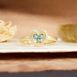 Unique Heart-Shaped 3-Prong Round Cut Moss Agate Engagement Ring - Additional view