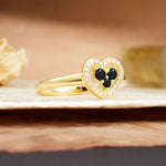Unique Heart-Shaped 3-Prong Round Cut Black Onyx Engagement Ring - Additional view