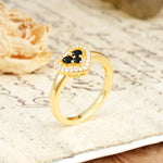 Unique Heart-Shaped 3-Prong Round Cut Black Onyx Engagement Ring - Additional view