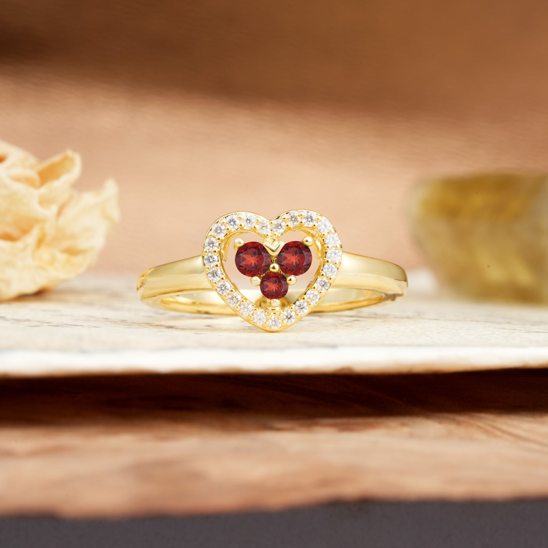 Unique Heart-Shaped 3-Prong Round Cut Garnet Engagement Ring - Additional view