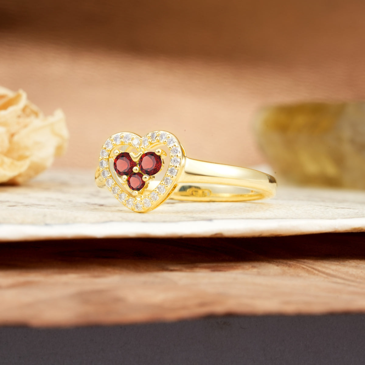 Unique Heart-Shaped 3-Prong Round Cut Garnet Engagement Ring - Additional view