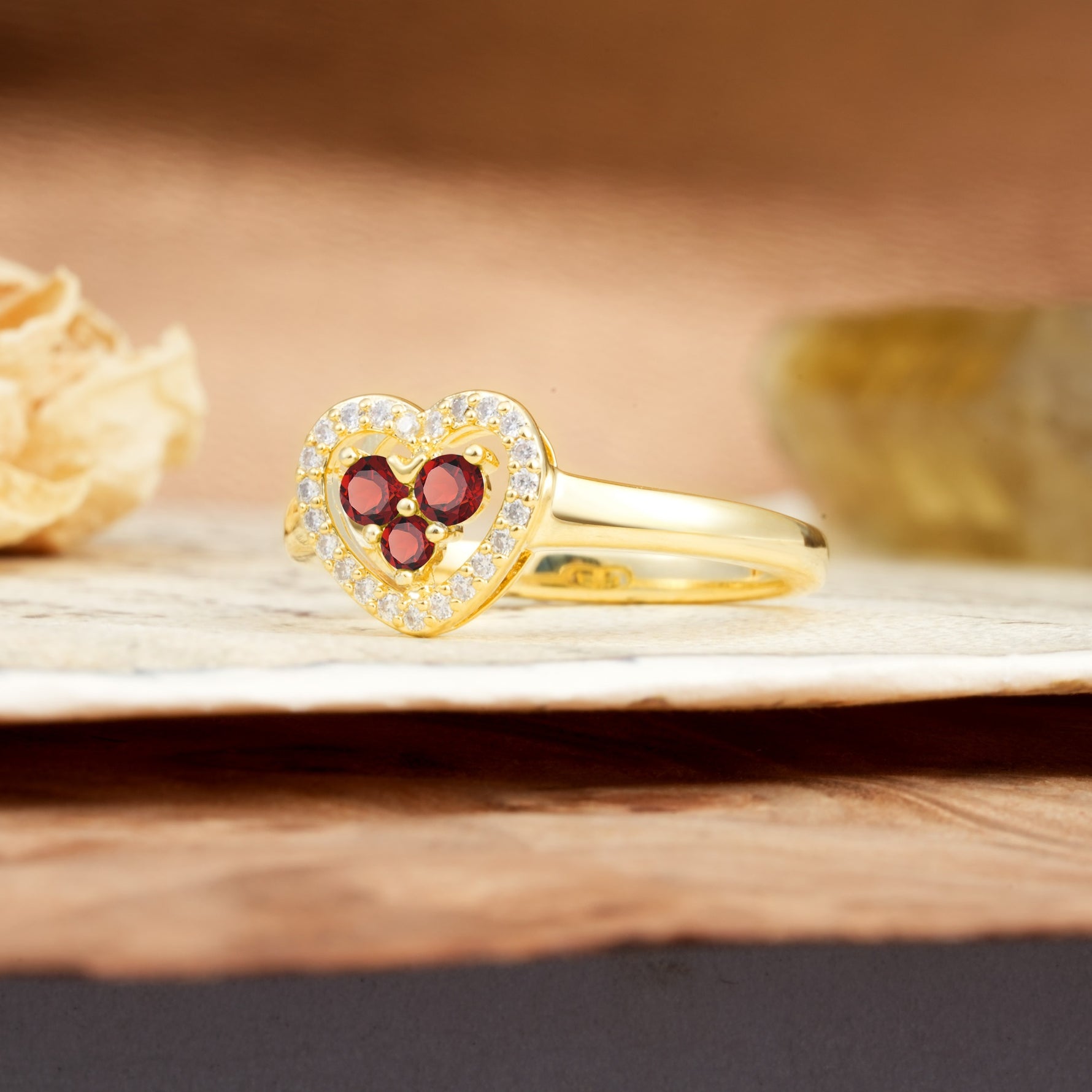 Unique Heart-Shaped 3-Prong Round Cut Garnet Engagement Ring - Additional view