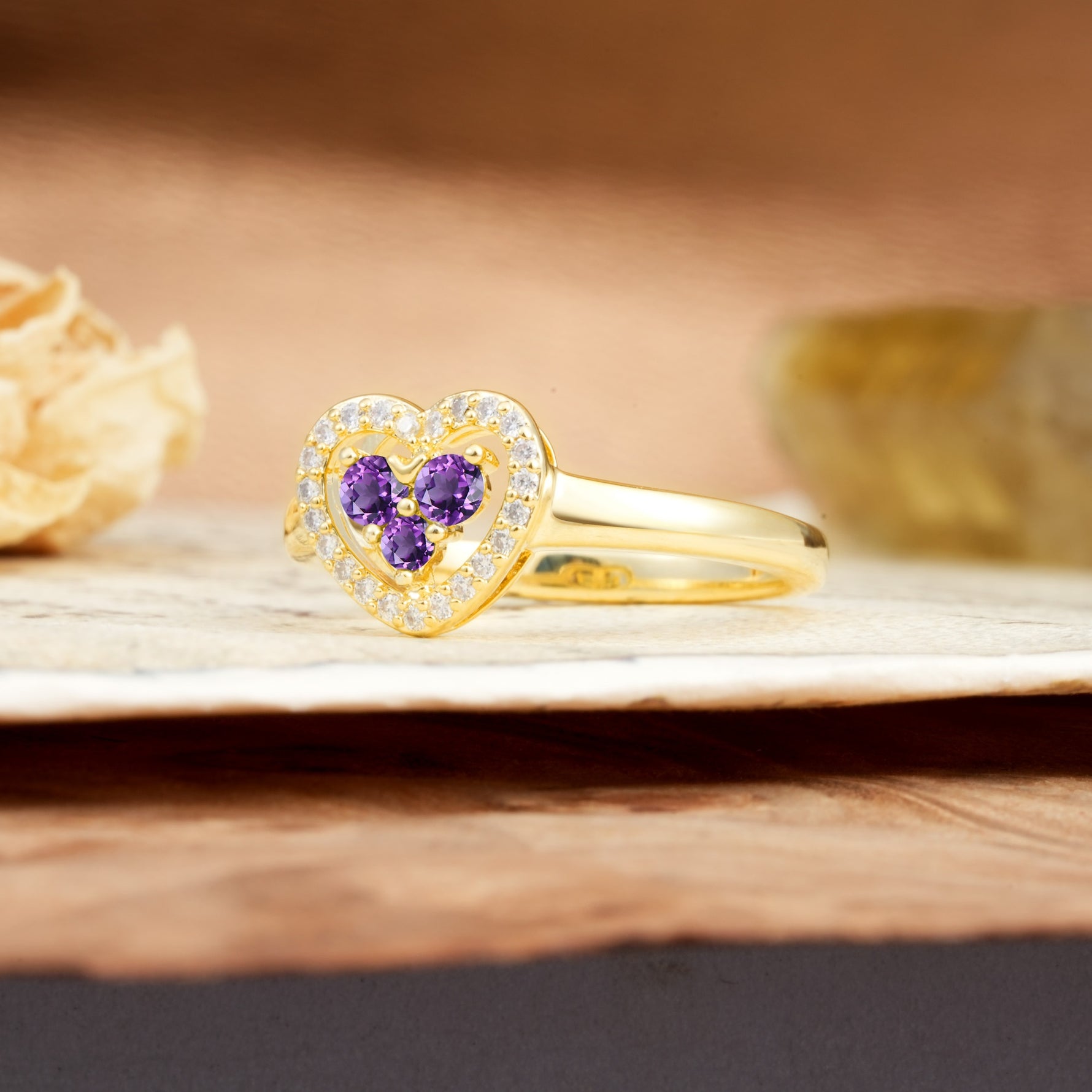 Unique Heart-Shaped 3-Prong Round Cut Amethyst Engagement Ring - Additional view