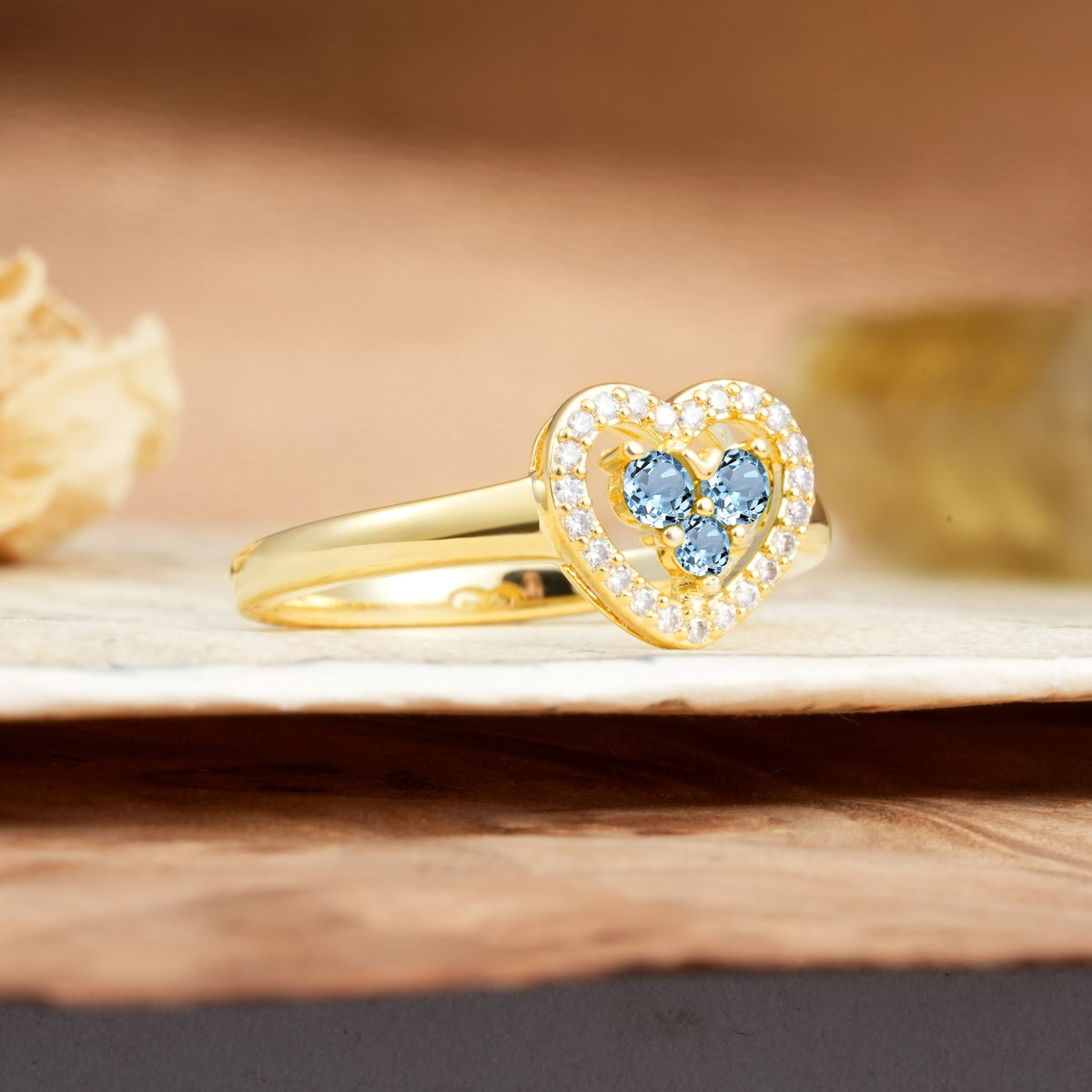 Unique Heart-Shaped 3-Prong Round Cut Aquamarine Engagement Ring - Additional view