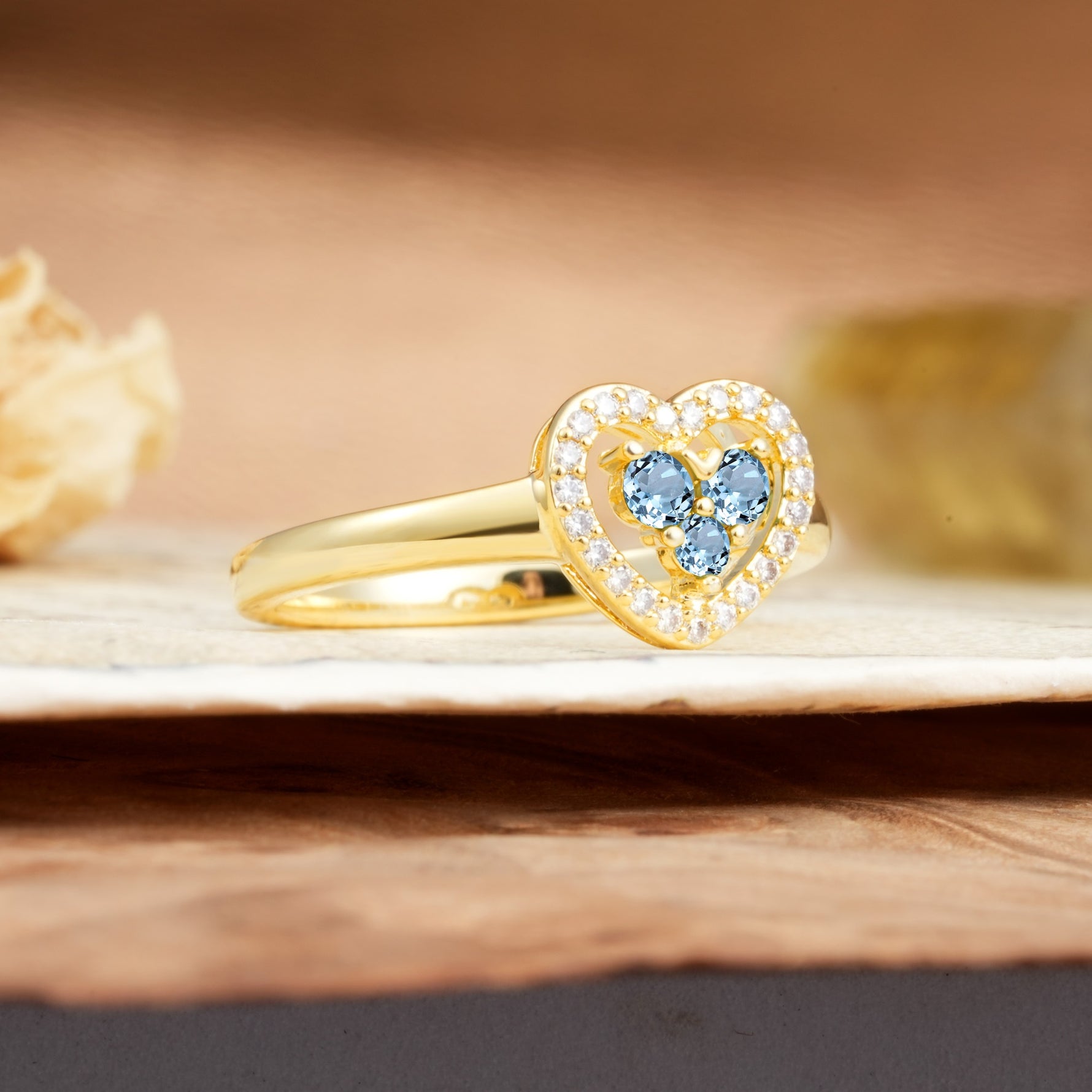 Unique Heart-Shaped 3-Prong Round Cut Aquamarine Engagement Ring - Additional view