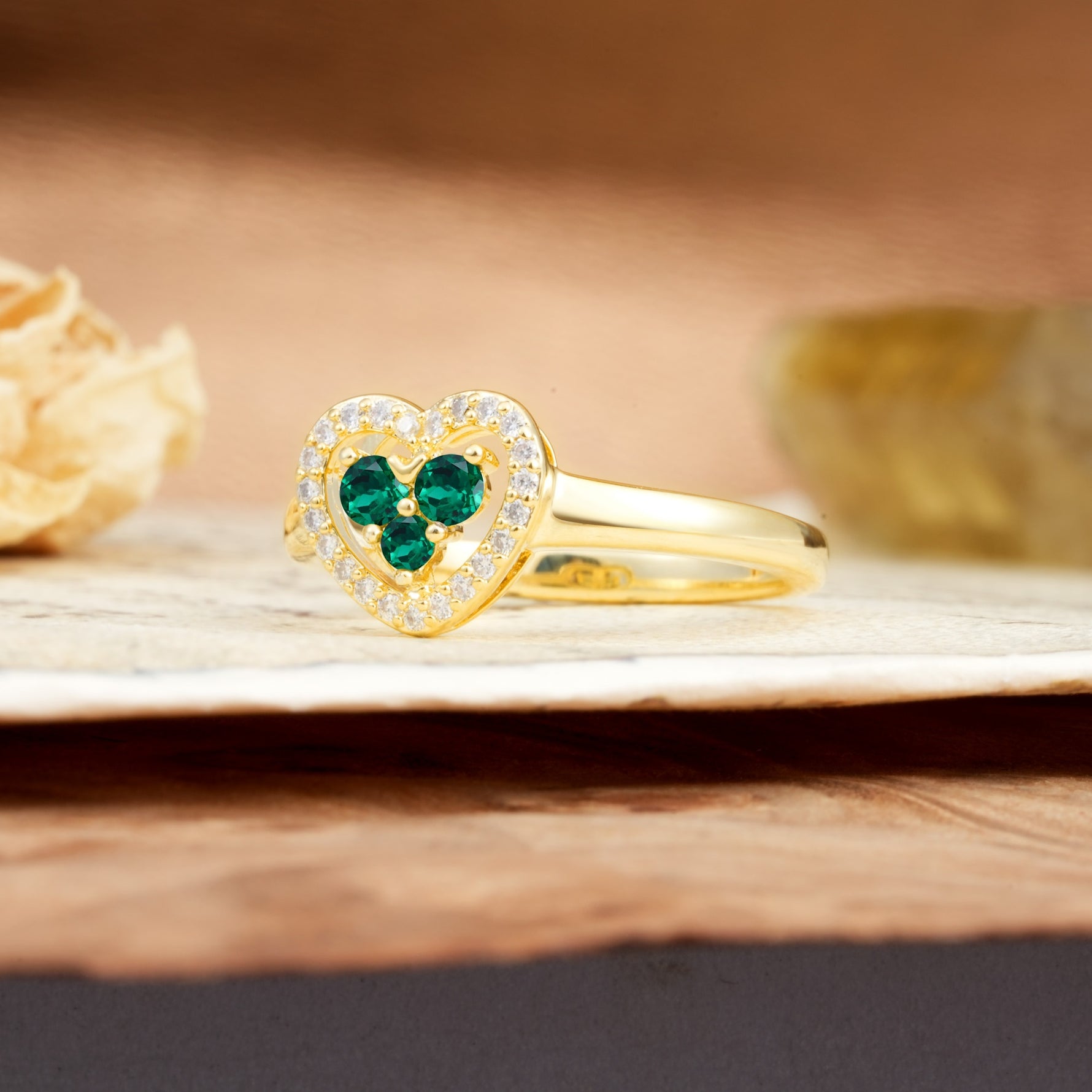 Unique Heart-Shaped 3-Prong Round Cut Emerald Engagement Ring - Additional view