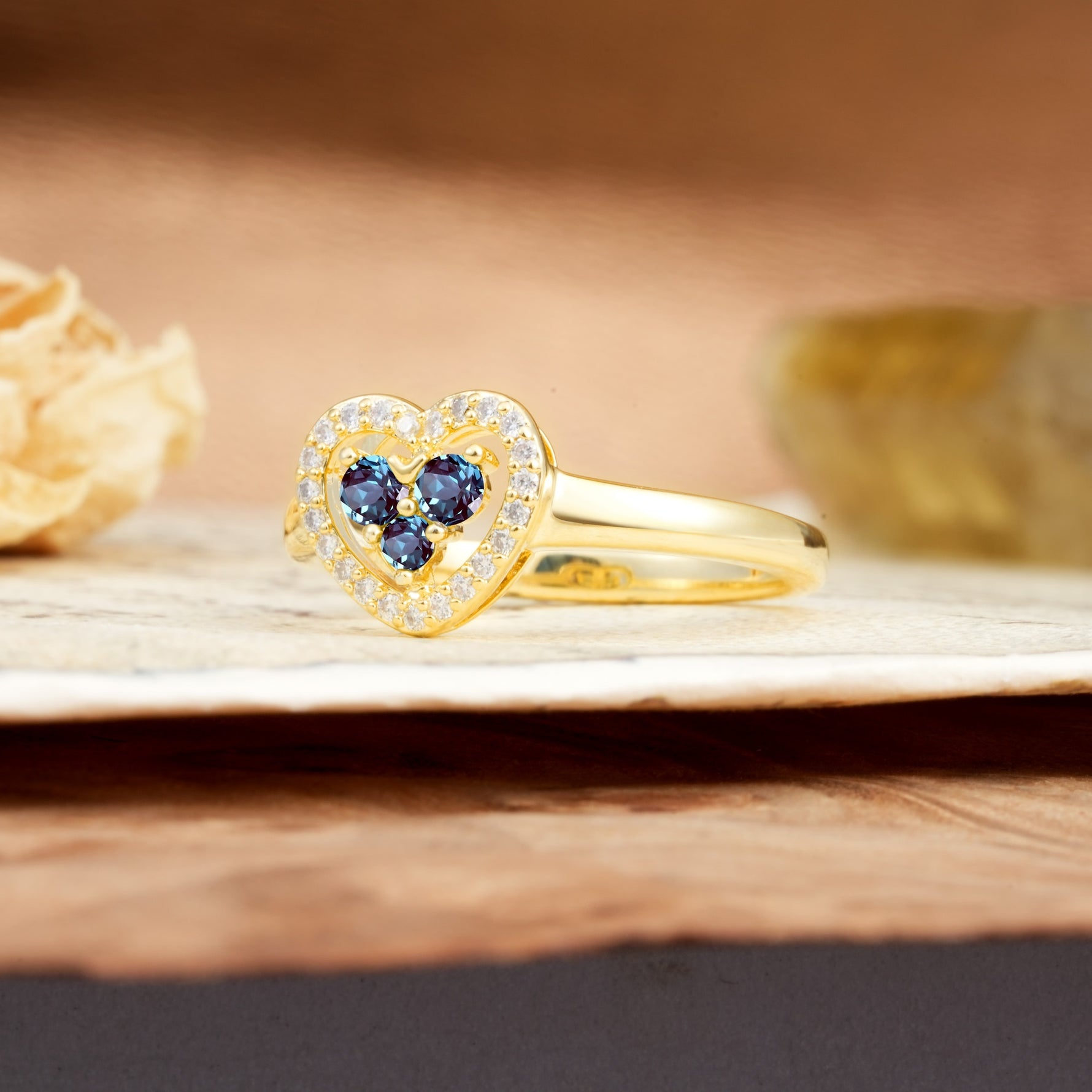 Unique Heart-Shaped 3-Prong Round Cut Alexandrite Engagement Ring - Additional view