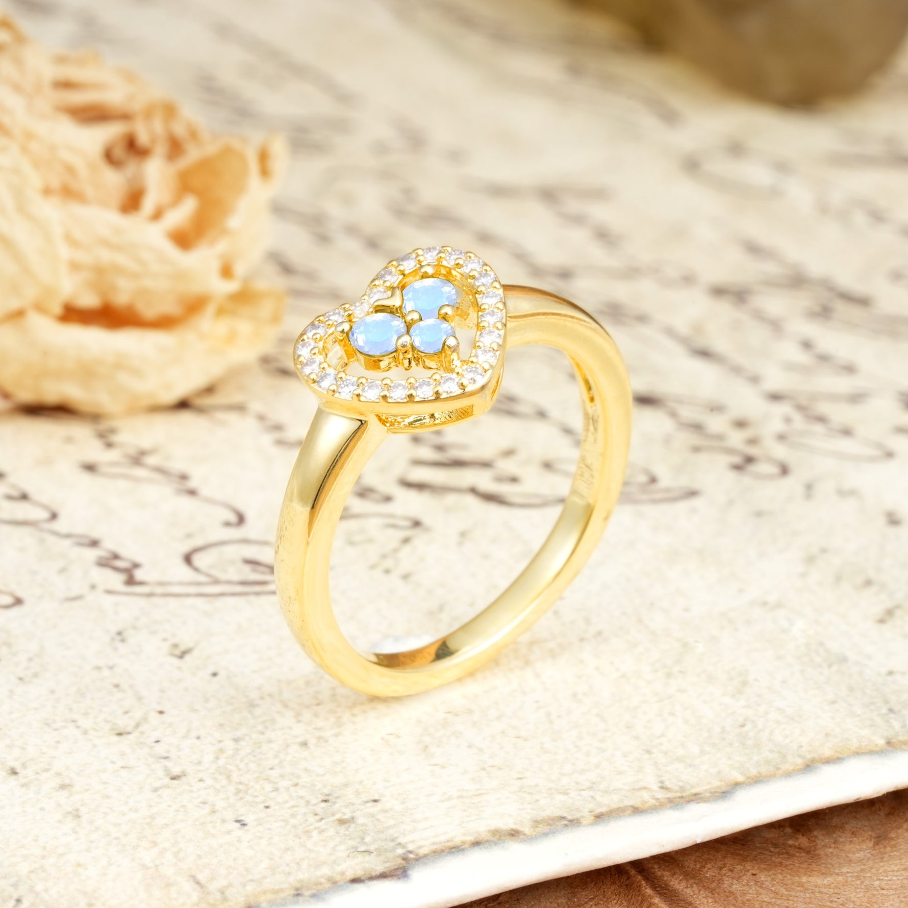 Unique Heart-Shaped 3-Prong Round Cut Moonstone Engagement Ring - Additional view