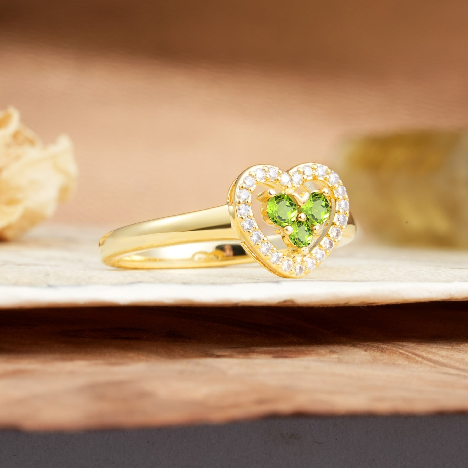 Unique Heart-Shaped 3-Prong Round Cut Peridot Engagement Ring - Additional view