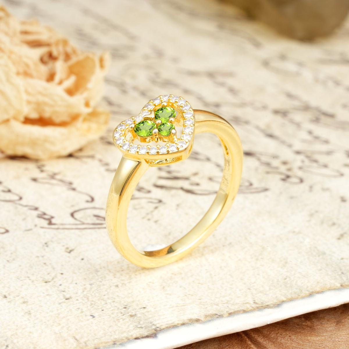Unique Heart-Shaped 3-Prong Round Cut Peridot Engagement Ring - Additional view