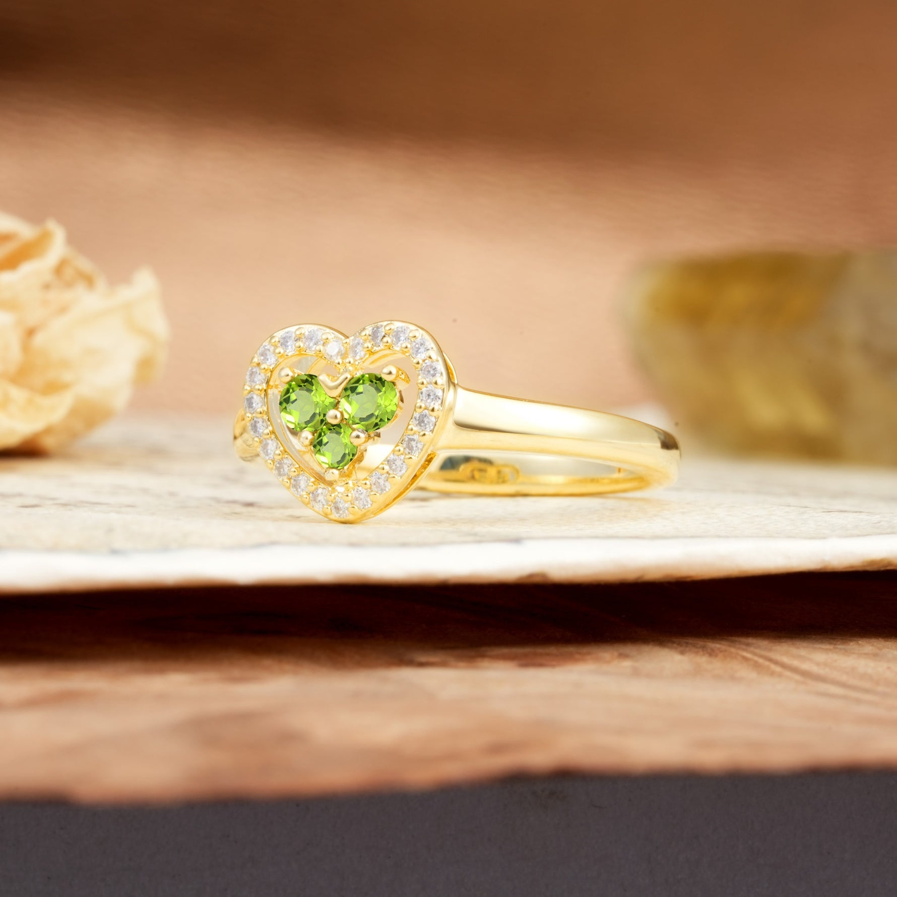 Unique Heart-Shaped 3-Prong Round Cut Peridot Engagement Ring - Additional view