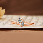 Classic Twisted 4-Prong Double Marquise Cut Black Rutilated Quartz Two Stones Wedding Ring - Additional view