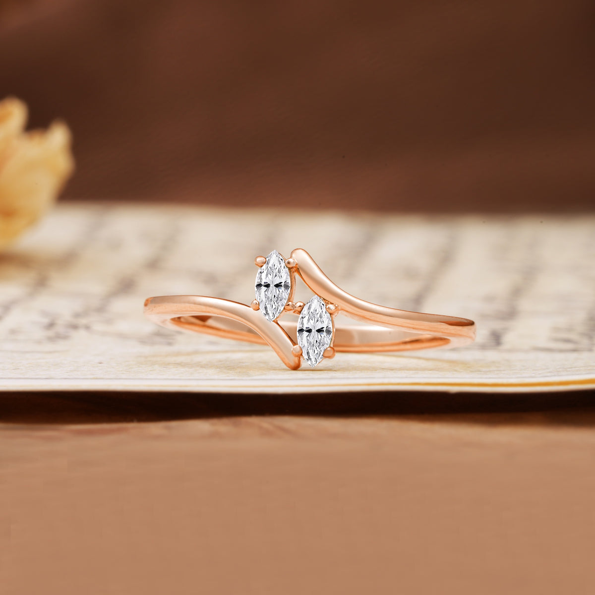 Classic Twisted 4-Prong Double Marquise Cut Lab Diamond Two Stones Wedding Ring - Additional view