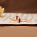 Classic Twisted 4-Prong Double Marquise Cut Garnet Two Stones Wedding Ring - Additional view