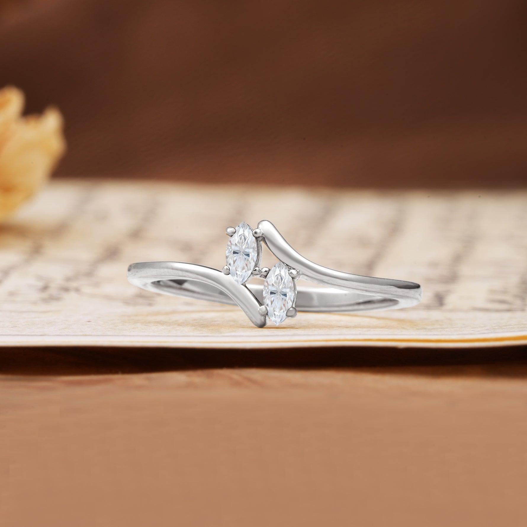 Classic Twisted 4-Prong Double Marquise Cut Moissanite Two Stones Wedding Ring - Additional view
