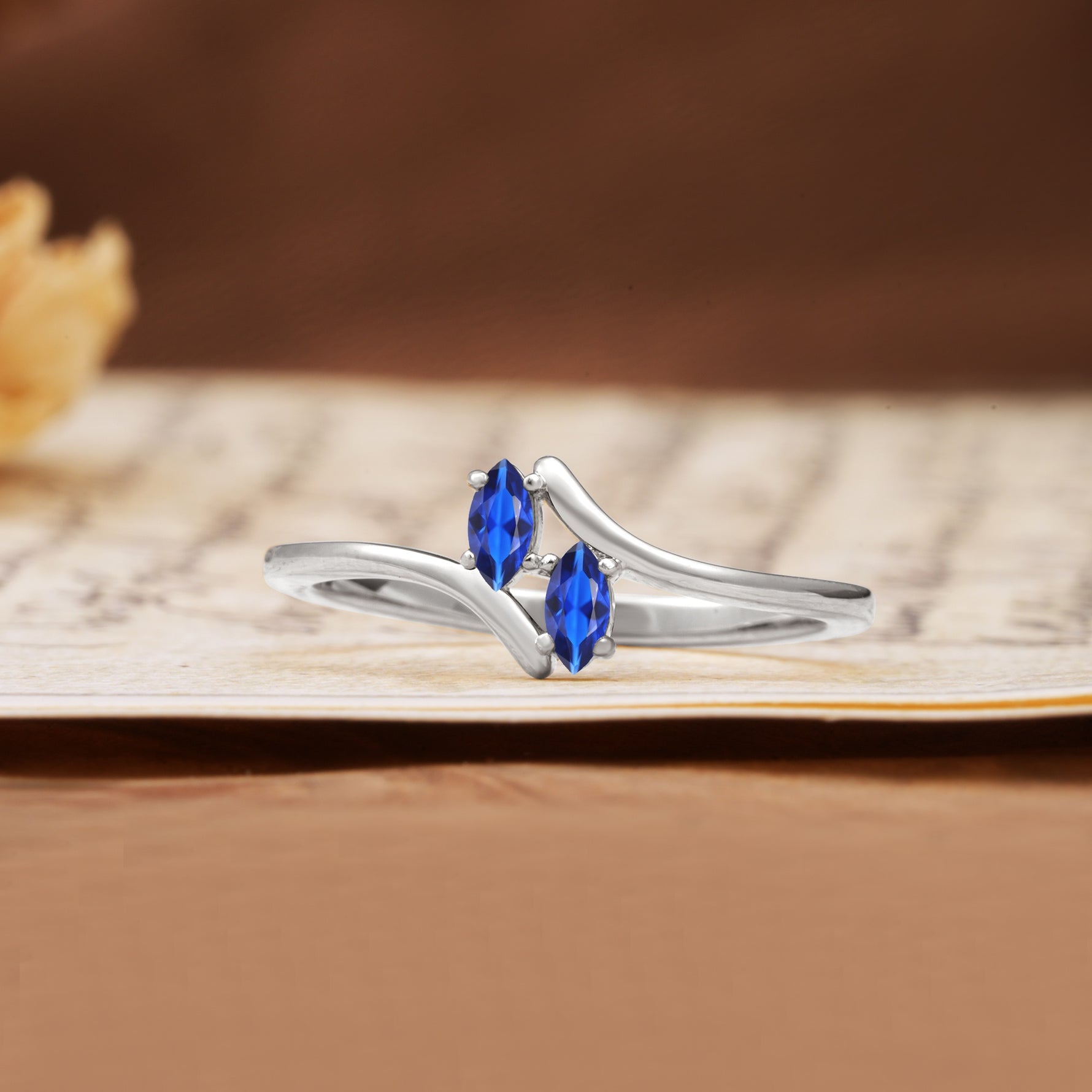 Classic Twisted 4-Prong Double Marquise Cut Sapphire Two Stones Wedding Ring - Additional view