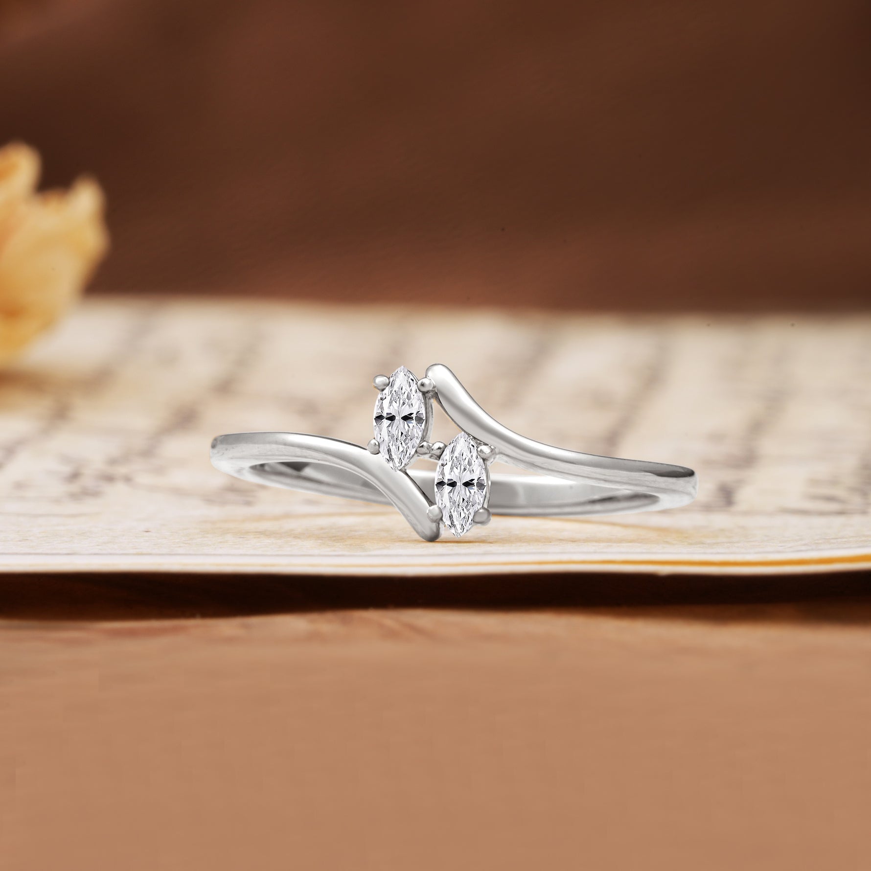 Classic Twisted 4-Prong Double Marquise Cut Lab Diamond Two Stones Wedding Ring - Additional view