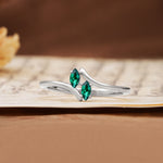 Classic Twisted 4-Prong Double Marquise Cut Emerald Two Stones Wedding Ring - Additional view