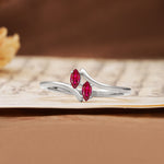 Classic Twisted 4-Prong Double Marquise Cut Ruby Two Stones Wedding Ring - Additional view