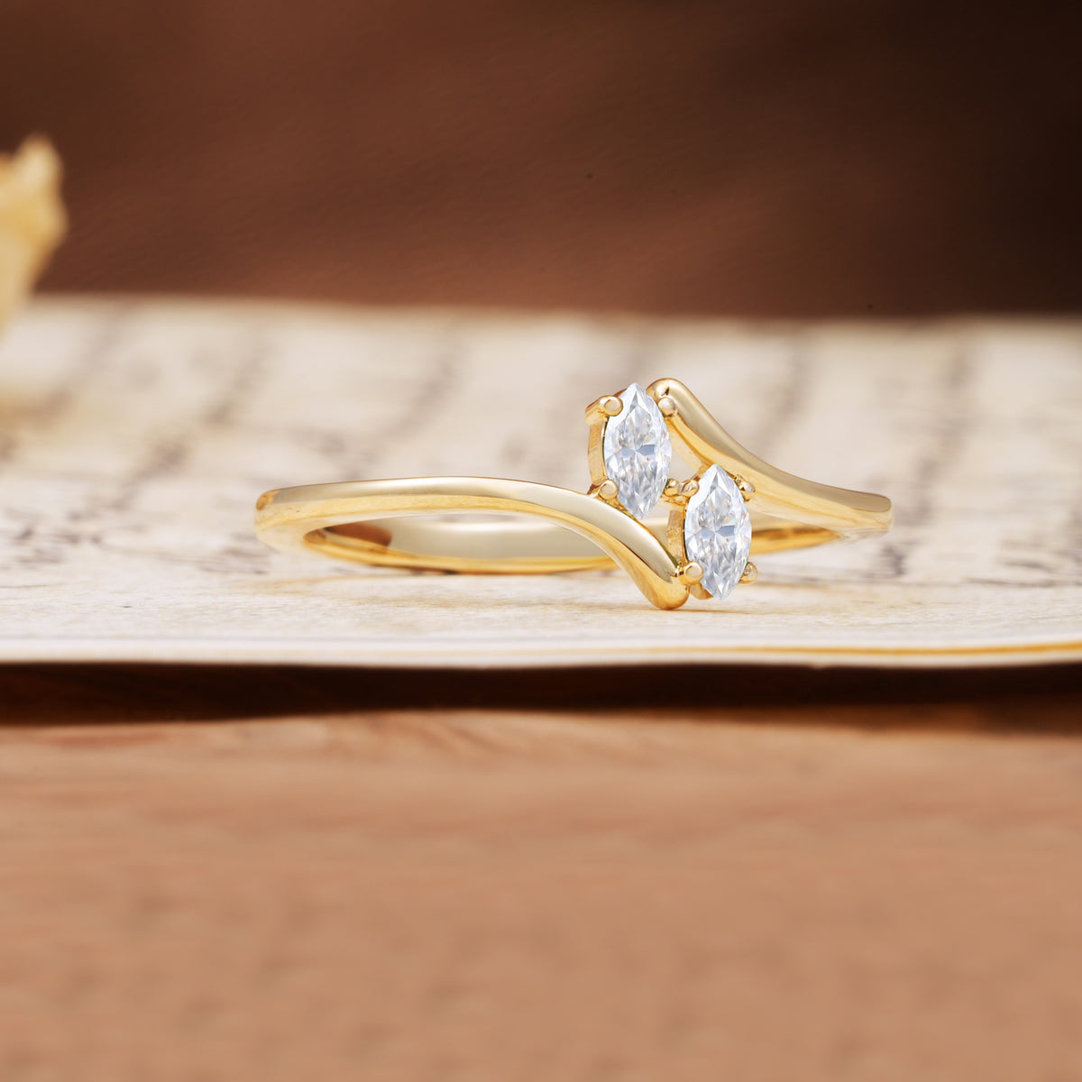 Classic Twisted 4-Prong Double Marquise Cut Moissanite Two Stones Wedding Ring - Additional view