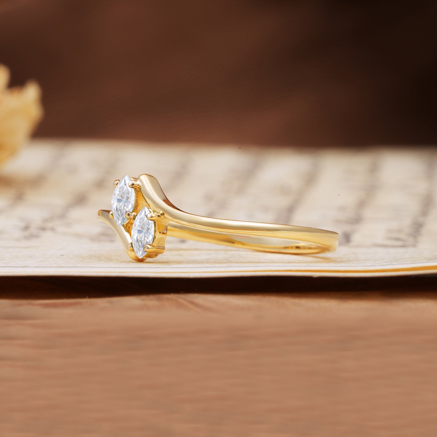 Classic Twisted 4-Prong Double Marquise Cut Moissanite Two Stones Wedding Ring - Additional view
