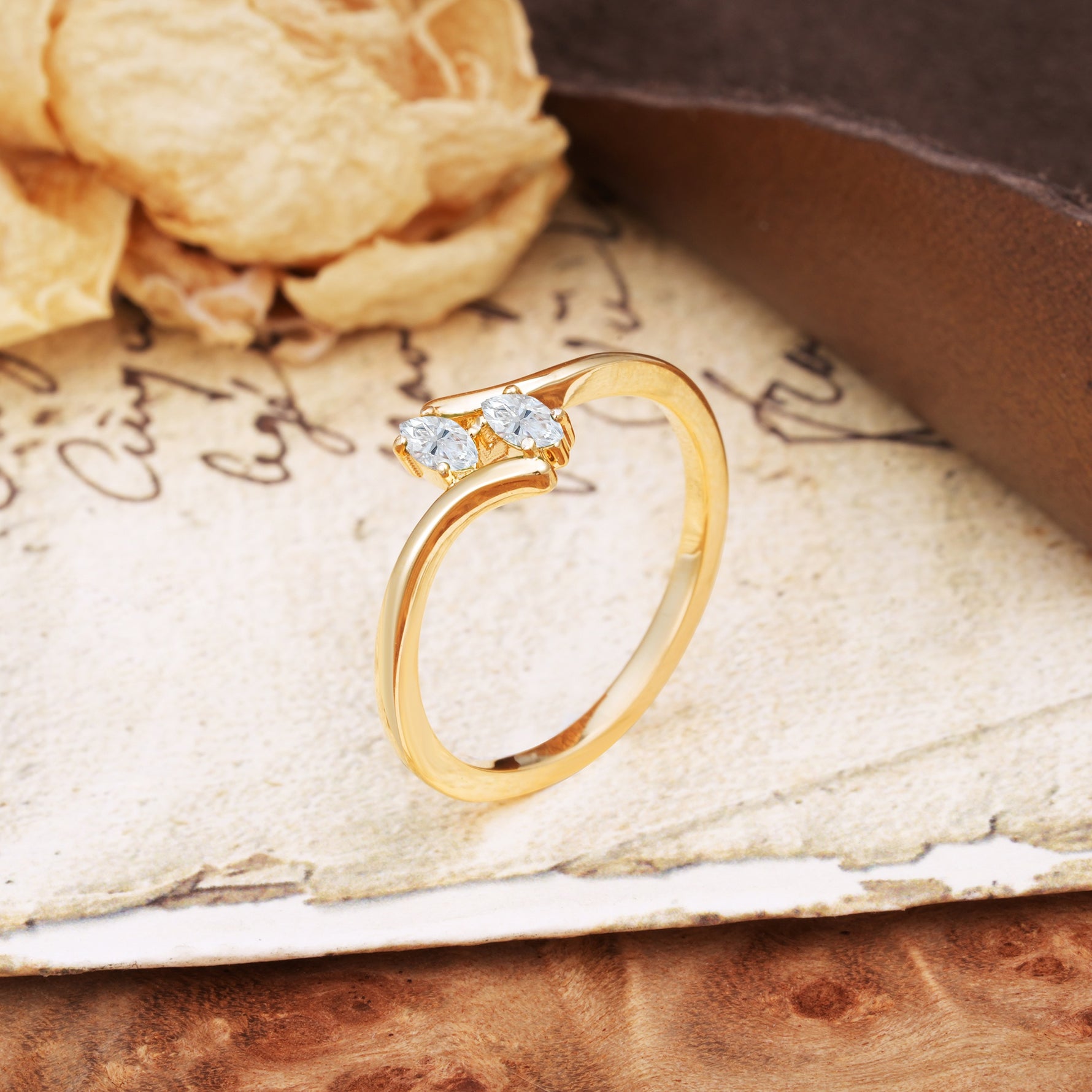 Classic Twisted 4-Prong Double Marquise Cut Moissanite Two Stones Wedding Ring - Additional view