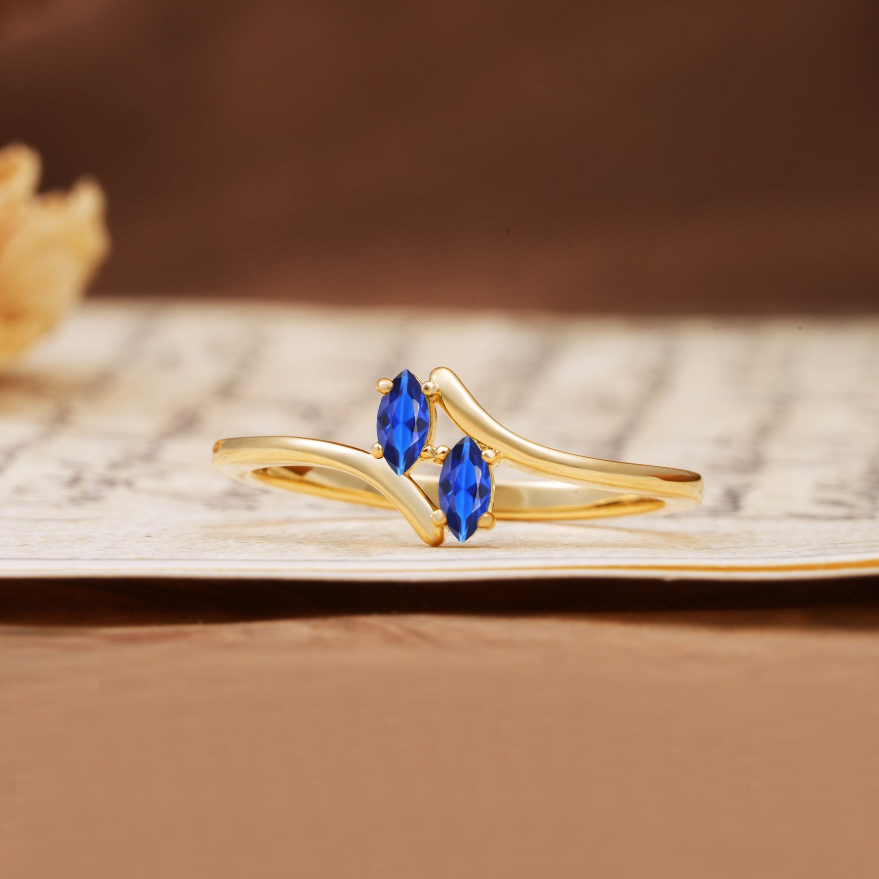 Classic Twisted 4-Prong Double Marquise Cut Sapphire Two Stones Wedding Ring - Additional view