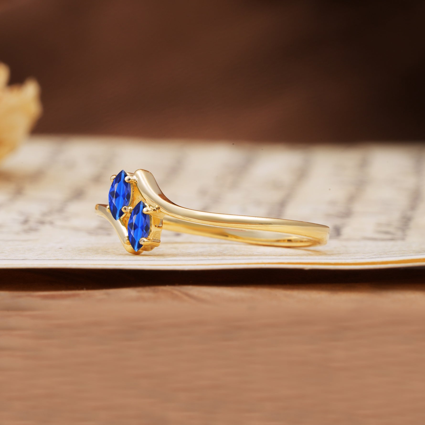 Classic Twisted 4-Prong Double Marquise Cut Sapphire Two Stones Wedding Ring - Additional view