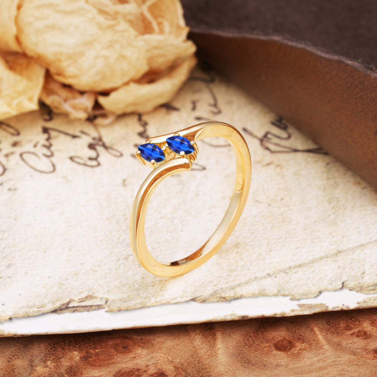 Classic Twisted 4-Prong Double Marquise Cut Sapphire Two Stones Wedding Ring - Additional view