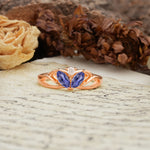 Unique, Luxurious Crown-Style 2-Prong Marquise Cut Tanzanite Three Stones Wedding Ring - Additional view