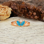 Unique, Luxurious Crown-Style 2-Prong Marquise Cut Turquoise Three Stones Wedding Ring - Additional view