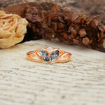 Unique, Luxurious Crown-Style 2-Prong Marquise Cut Black Rutilated Quartz Three Stones Wedding Ring - Additional view