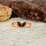 Unique, Luxurious Crown-Style 2-Prong Marquise Cut Black Onyx Three Stones Wedding Ring - Additional view
