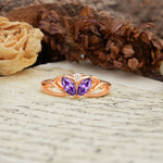 Unique, Luxurious Crown-Style 2-Prong Marquise Cut Amethyst Three Stones Wedding Ring - Additional view