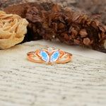 Unique, Luxurious Crown-Style 2-Prong Marquise Cut Moonstone Three Stones Wedding Ring - Additional view