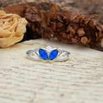 Unique, Luxurious Crown-Style 2-Prong Marquise Cut Sapphire Three Stones Wedding Ring - Additional view