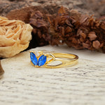 Unique, Luxurious Crown-Style 2-Prong Marquise Cut Sapphire Three Stones Wedding Ring - Additional view