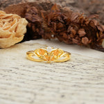 Unique, Luxurious Crown-Style 2-Prong Marquise Cut Citrine Three Stones Wedding Ring - Additional view
