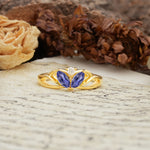 Unique, Luxurious Crown-Style 2-Prong Marquise Cut Tanzanite Three Stones Wedding Ring - Additional view