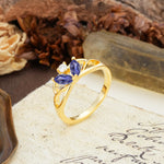 Unique, Luxurious Crown-Style 2-Prong Marquise Cut Tanzanite Three Stones Wedding Ring - Additional view