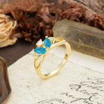 Unique, Luxurious Crown-Style 2-Prong Marquise Cut Turquoise Three Stones Wedding Ring - Additional view