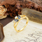 Unique, Luxurious Crown-Style 2-Prong Marquise Cut Black Rutilated Quartz Three Stones Wedding Ring - Additional view