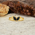 Unique, Luxurious Crown-Style 2-Prong Marquise Cut Black Onyx Three Stones Wedding Ring - Additional view