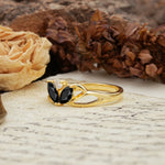 Unique, Luxurious Crown-Style 2-Prong Marquise Cut Black Onyx Three Stones Wedding Ring - Additional view