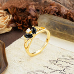 Unique, Luxurious Crown-Style 2-Prong Marquise Cut Black Onyx Three Stones Wedding Ring - Additional view