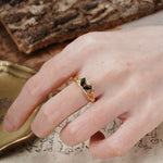 Unique, Luxurious Crown-Style 2-Prong Marquise Cut Black Onyx Three Stones Wedding Ring - Additional view